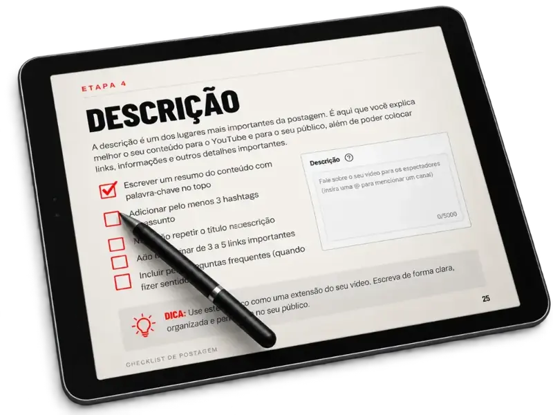 Página do checklist em um tablet com um item marcado